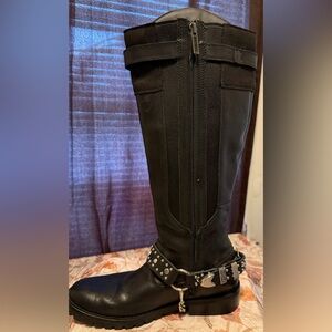 Harley-Davidson Black Leather Studded Knee-High Boots Size 8.5